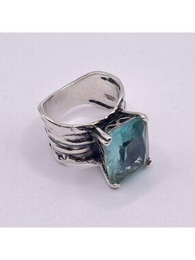 Silpada Retired Sterling Silver Wide Band Ring Aqua Blue-Green Stone Textured De